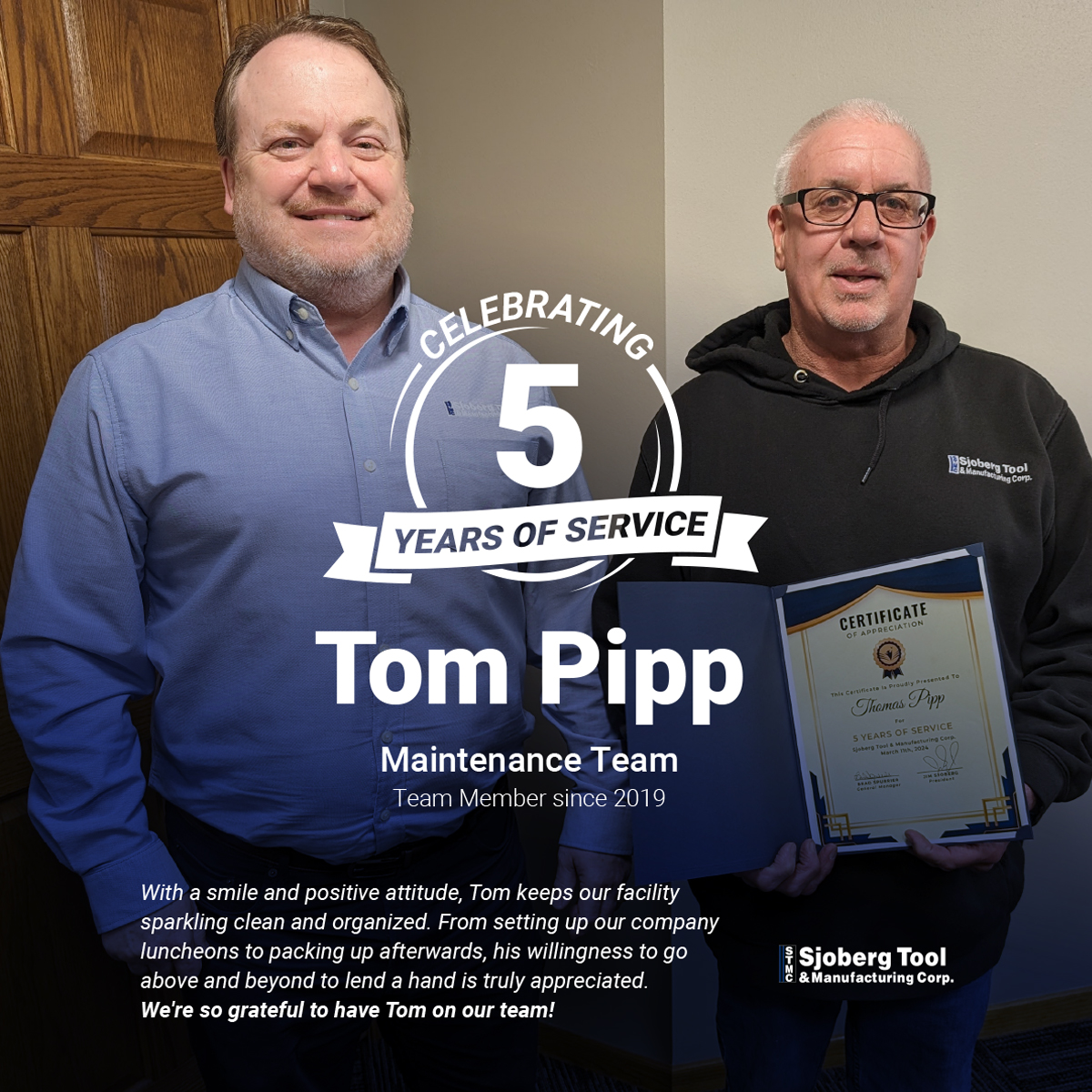 Celebrating Tom’s 5 Years of Service